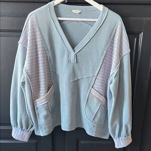 POL Waffle Knit Striped Top Small Oversized